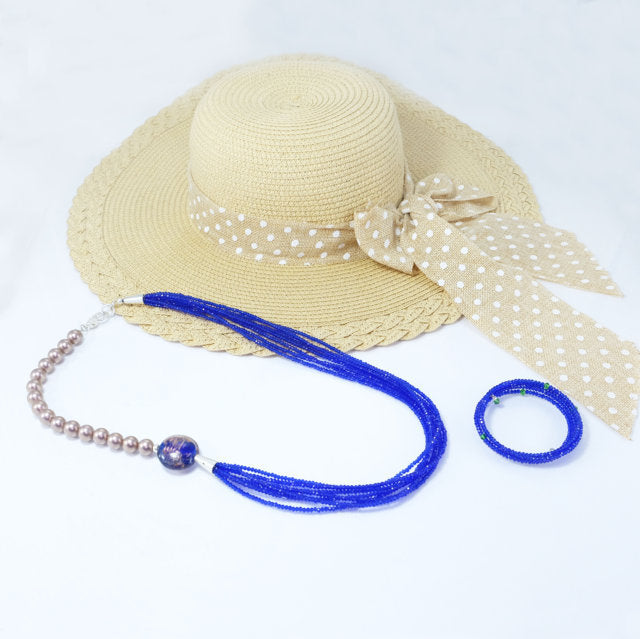 Collana CRISTALLI .006 matinè cristalli blu e perle rosa antico tondo murano.