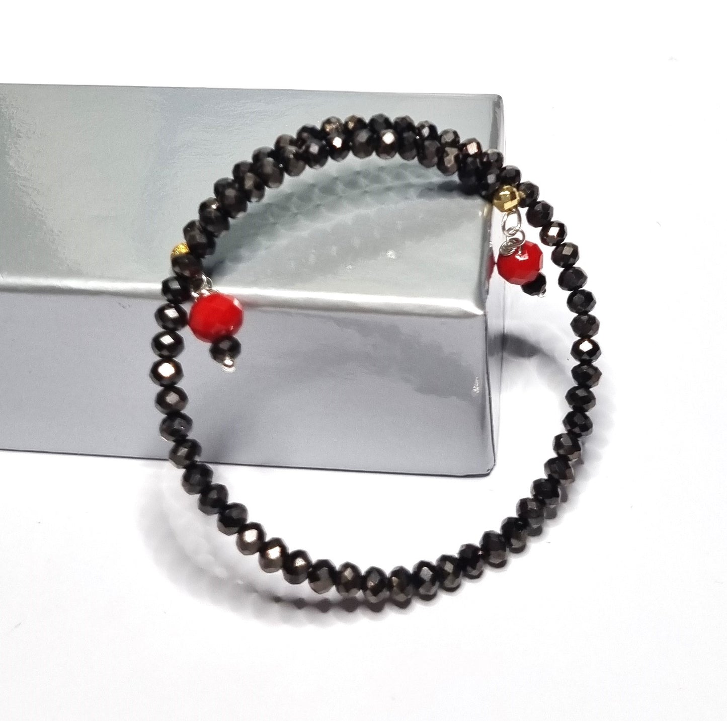 Bracciale I CRISTALLI .103 rigido un giro perline cristallo bronzo,