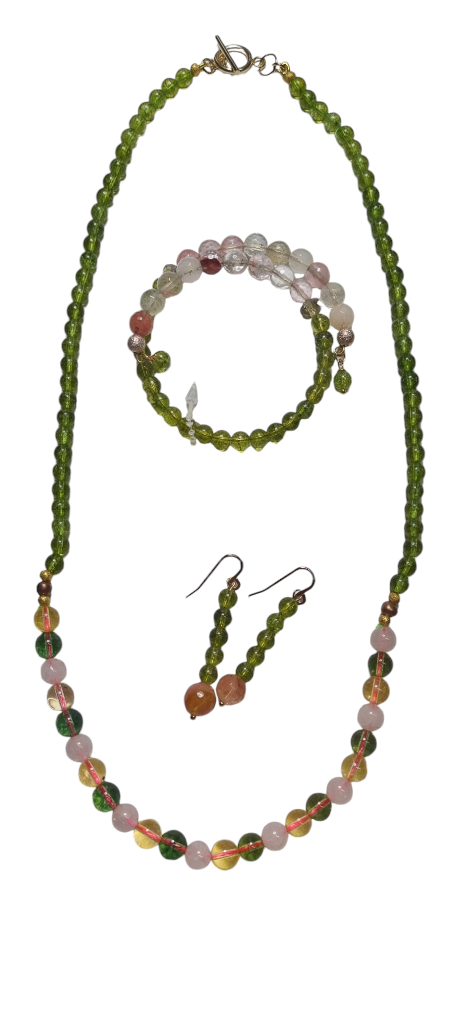 Collana LE PIETRE .022 girocollo perline verdi trasparenti con centrale multicolor