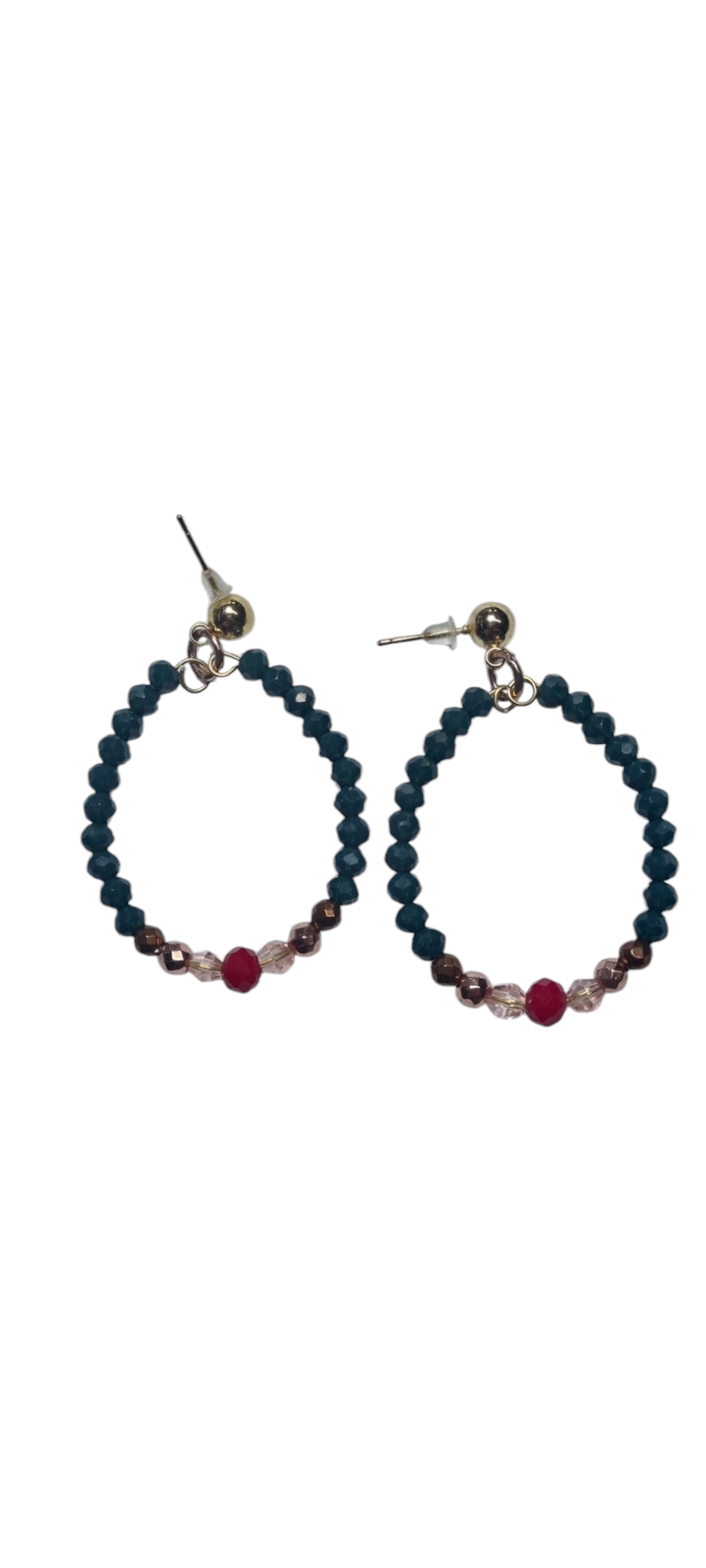 Orecchini I CRISTALLI .039 Goccia di piccoli cristalli verdi con centrali oro e rosso