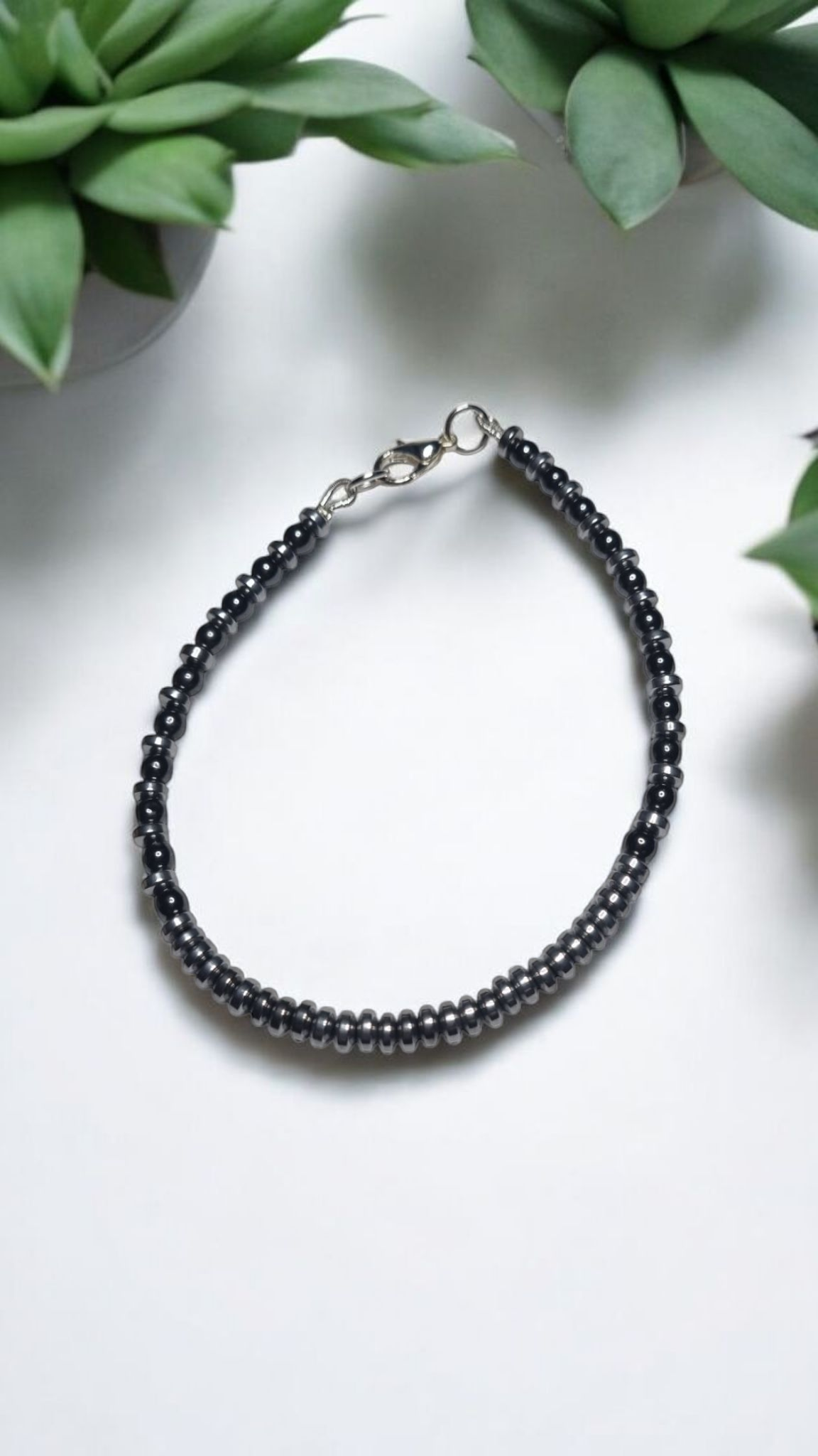 Bracciale UOMO .009 sottile filo di perline piccoli onici e acciaio