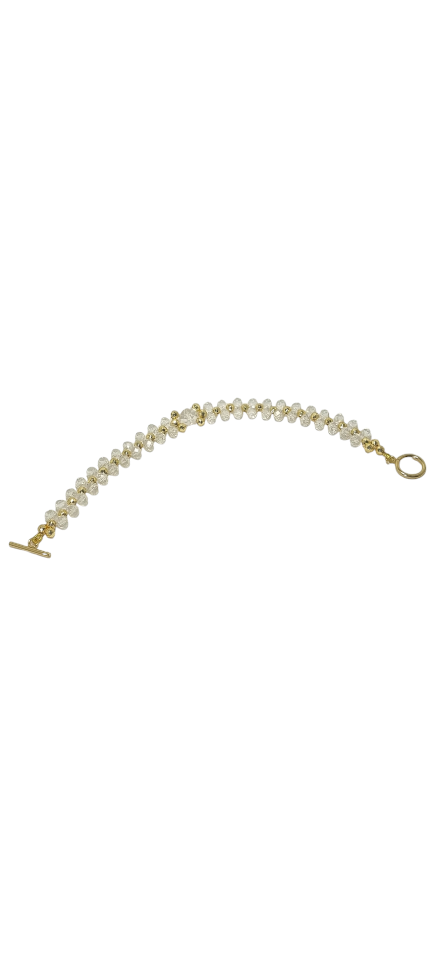 Bracciale I CRISTALLI .098 intreccio cristalli trasparenti e perline dorate