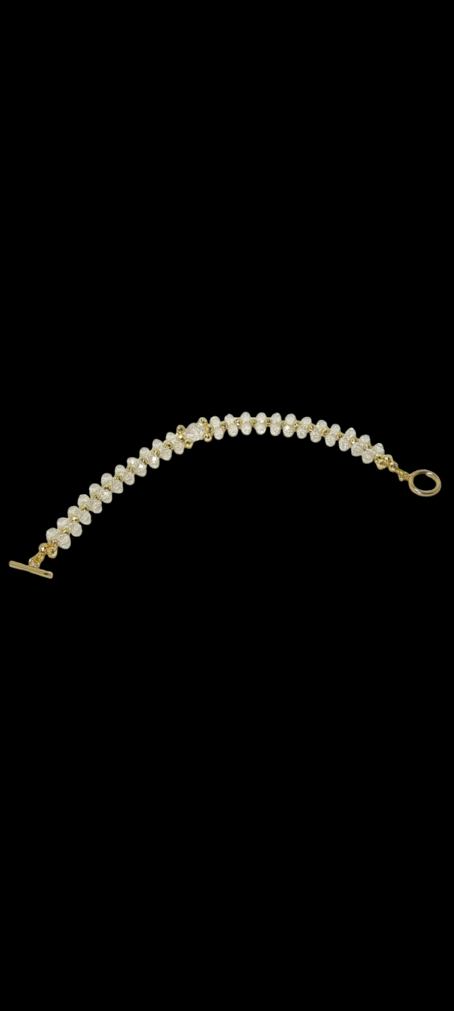 Bracciale I CRISTALLI .098 intreccio cristalli trasparenti e perline dorate