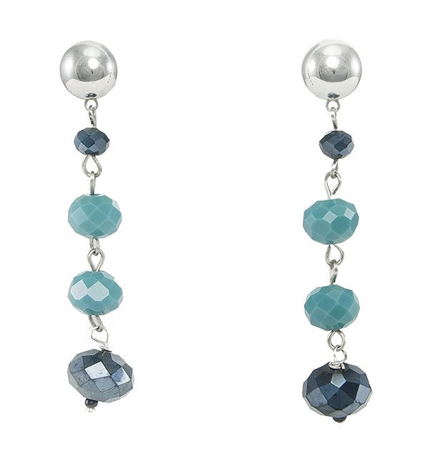 Orecchini I CRISTALLI .009 semisfera acciaio  cristalli blu cadetto e neri.