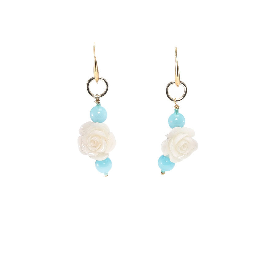 Orecchini OUTLET LE ROSE .004 rosetta resina bianca perline turchese