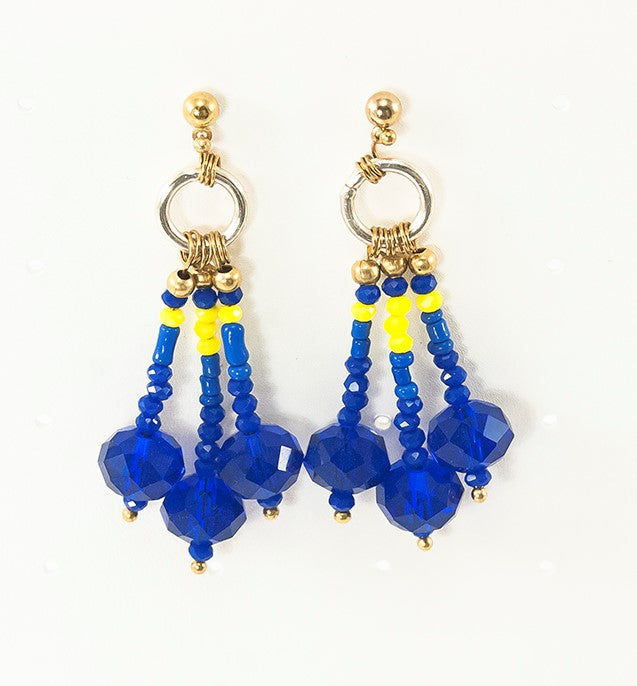 Orecchini I CRISTALLI .018 cristalli e rocailles blu e giallo