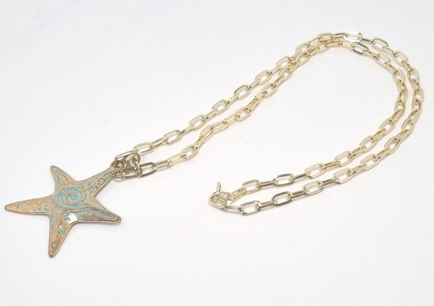 Collana GRACE i metalli .034 lunga maglie metallo dorato ciondolo metallo stella.