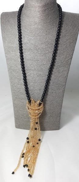 Collana ZELDA .066 perle opache con gancio finale di ciuffo cristalli champagne.