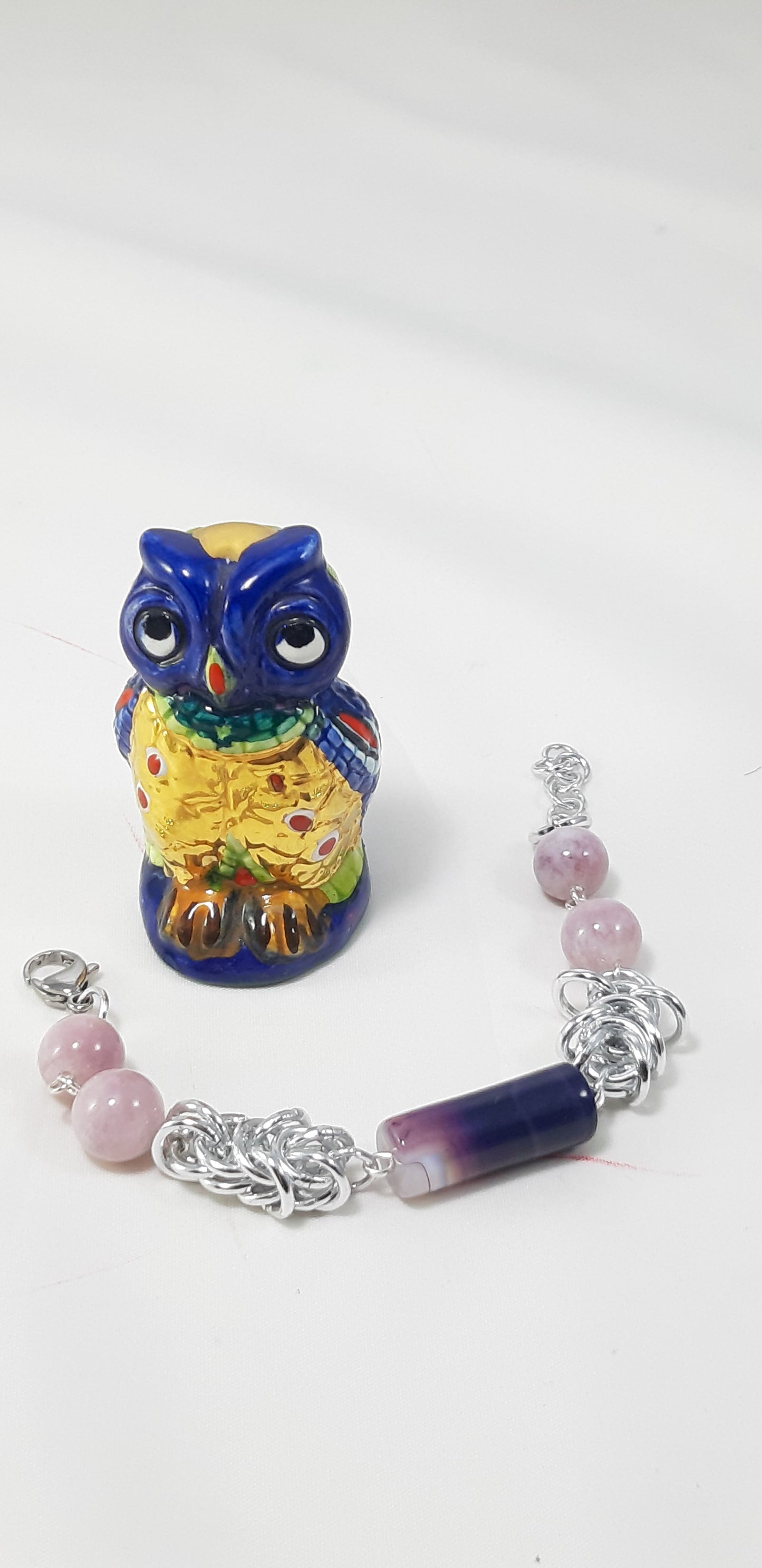 Bracciale LE PIETRE .052 perle e bauletti di calcedonio e metallo,