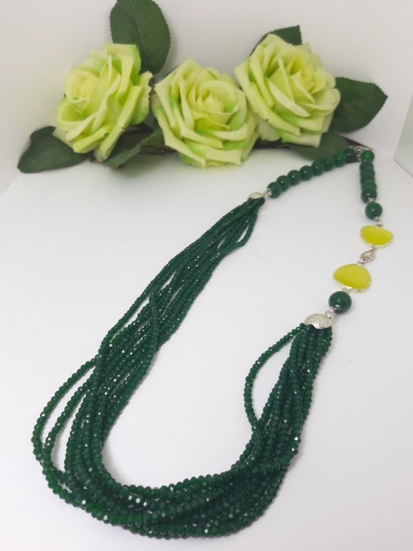 Collana LE PIETRE .062 agata verde cristalli incastonati gialli e 8 fili cristallini verdi