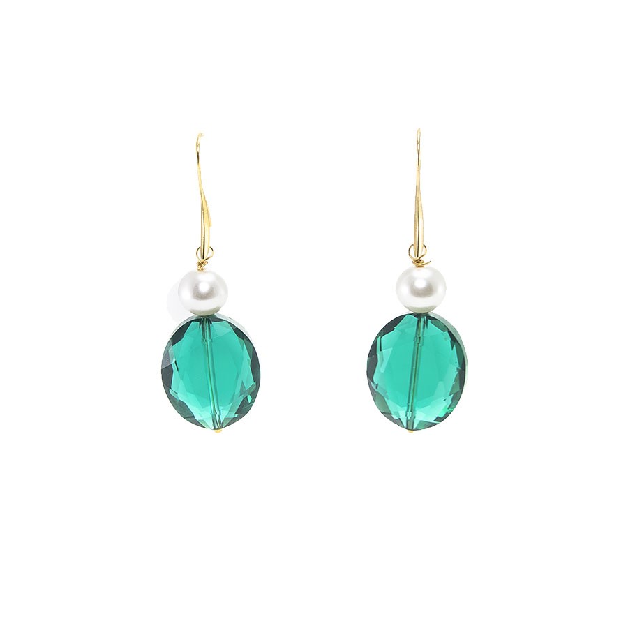 Orecchini LE PERLE .015 perla e cristallo verde.