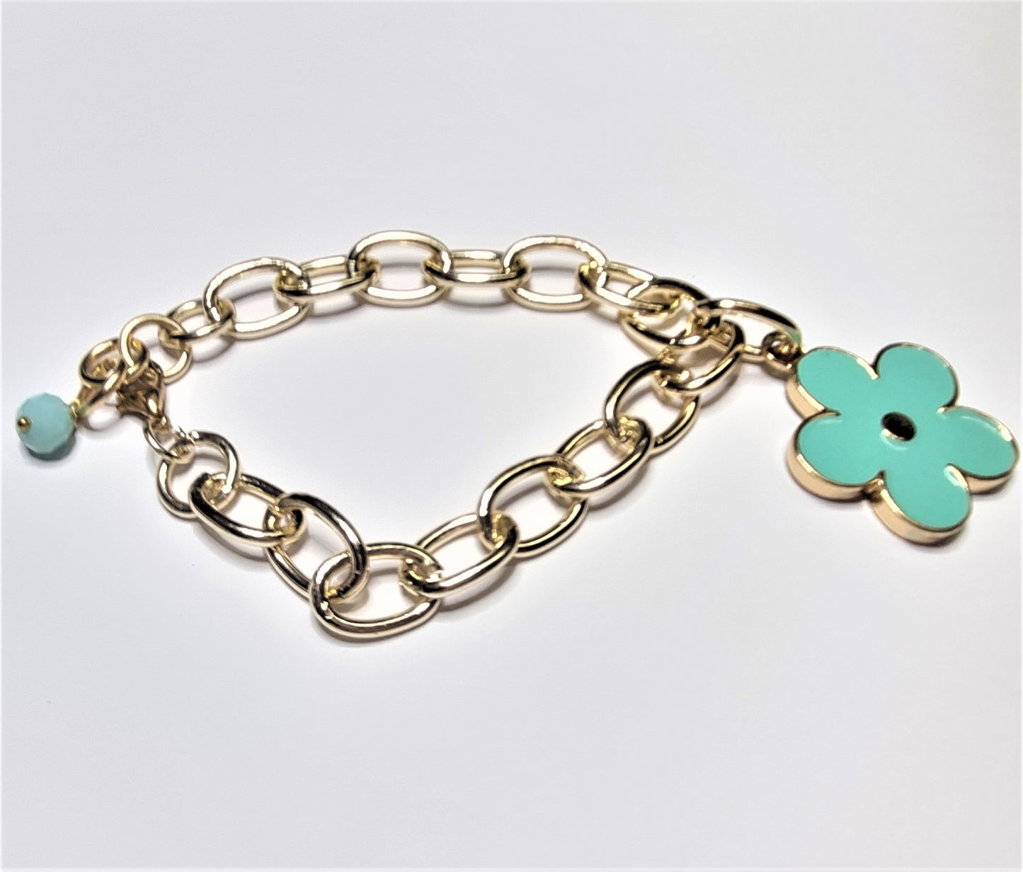 Bracciale GRACE i metalli .027 maglia dorata fiore metallo verde tiffany