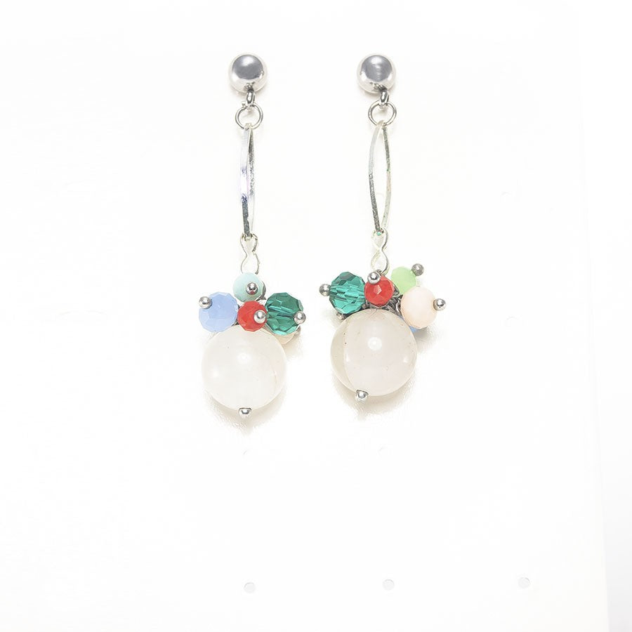 Orecchini LE PIETRE .005 perla quarzo con coroncina cristalli colorati.