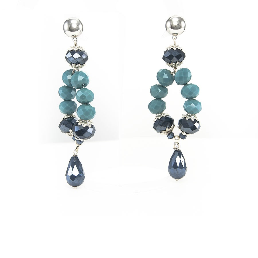 Orecchini I CRISTALLI .008 semisfera in acciaio cristalli blu cadetto