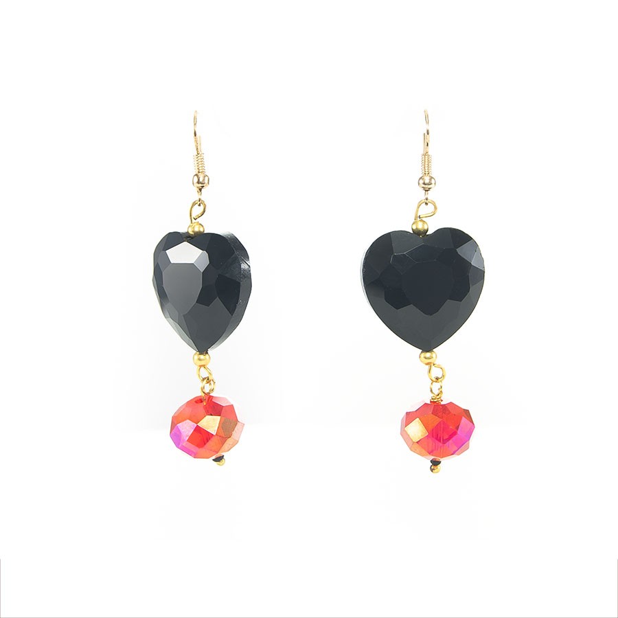 Orecchini AMORE .012 cuore cristallo nero e rosso ciliegia.