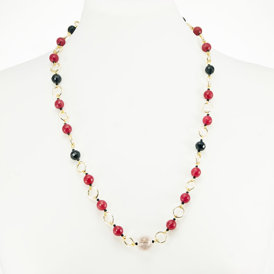 Collana LE PIETRE .026, pietra goldstone sfaccettate cristalli e quarzo.