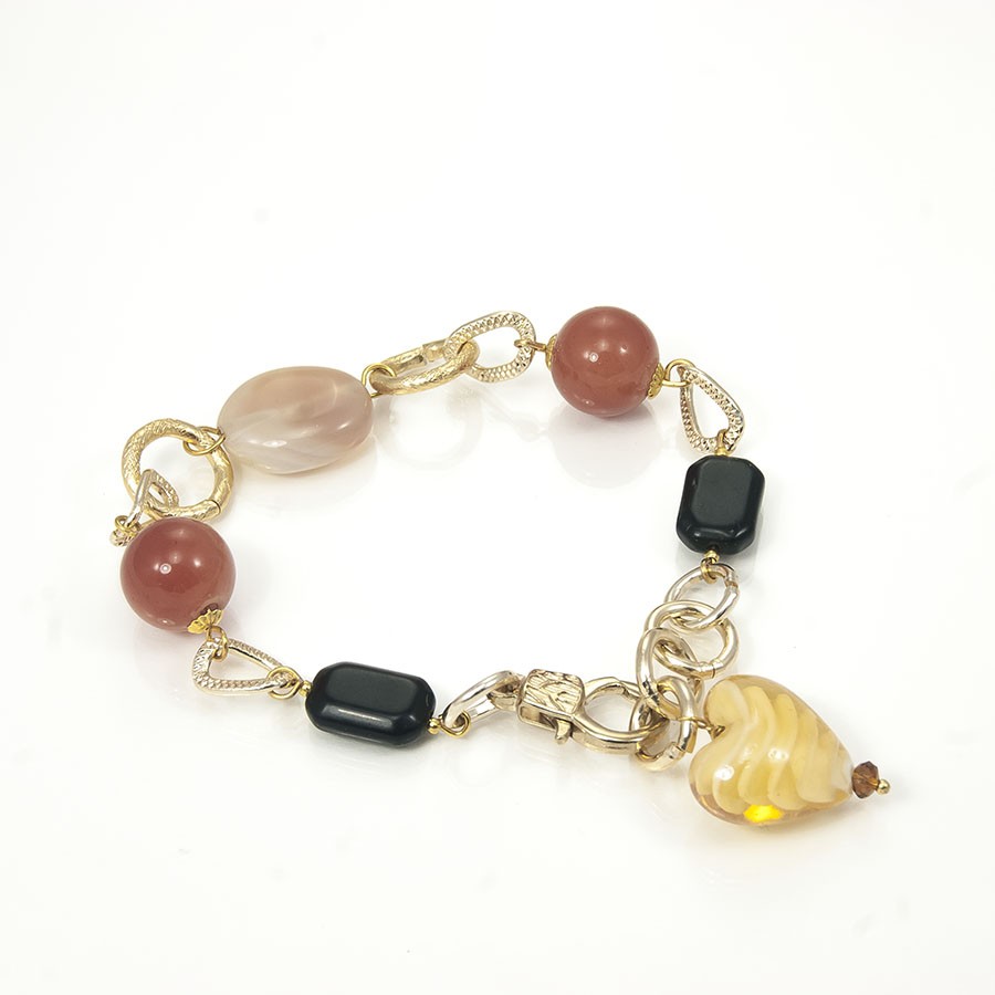 Bracciale LE PIETRE .014 perle onice, quarzo, agata,