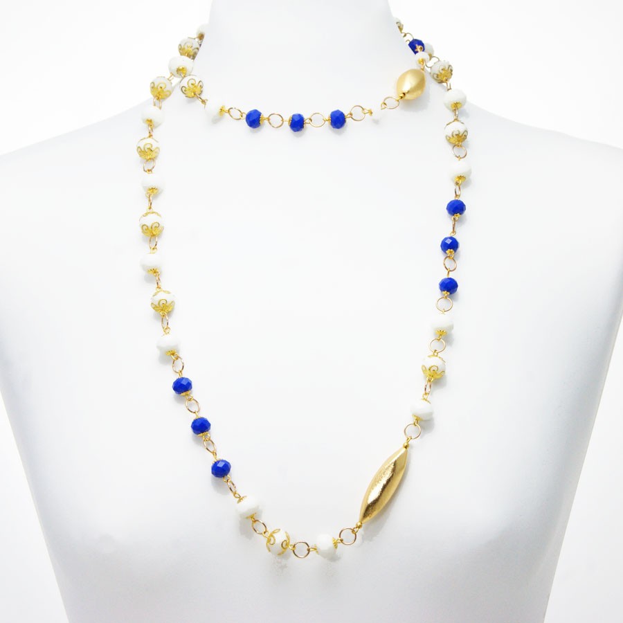 Collana SOPHIA i colori .007 cristalli bianchi e blu montati con elementi metallici e resina.