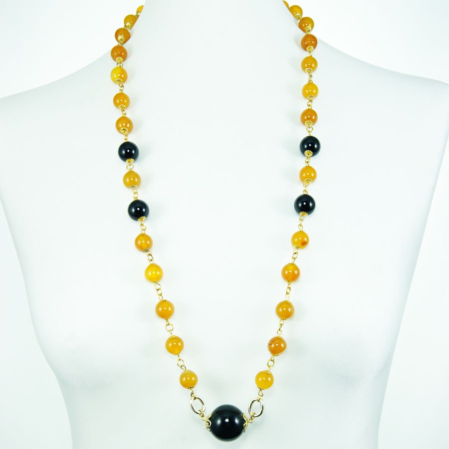 Collana LE PIETRE .007 lungo filo perle ambra e onice.