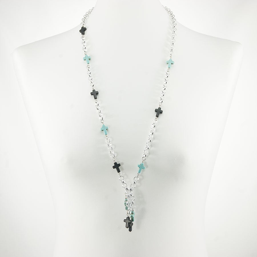 Collana HERMIONE Le Ragazze .019 piccole maglie metallo con separatori e ciondolo con piccole croci in resina