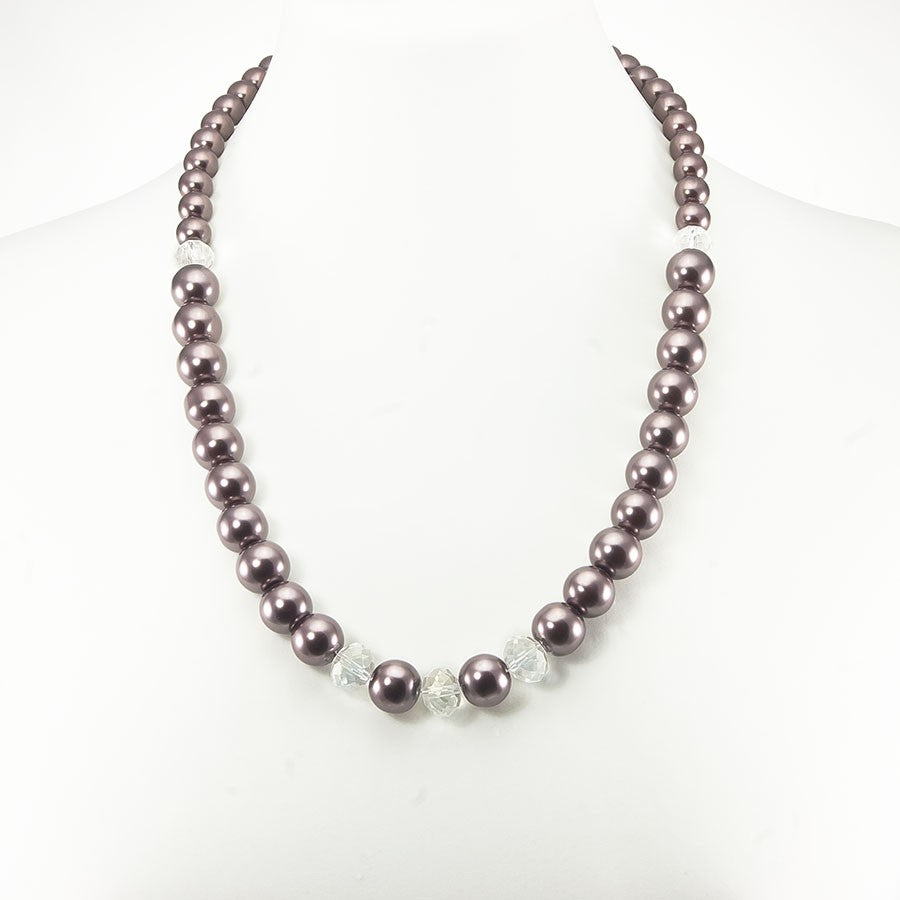 Collana LE PERLE .012, collier perle malva e cristalli trasparenti.
