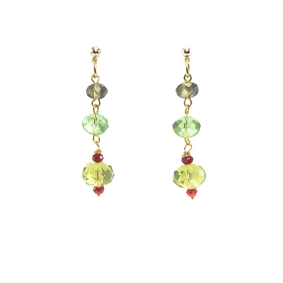 Orecchini I CRISTALLI .015 cristalli verdI e piccolissimi cristalli rossi,