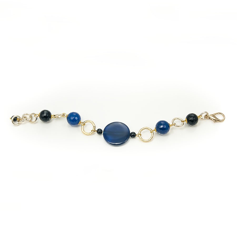 Bracciale LE PIETRE .002 perle e tondo agata blu. dorato.
