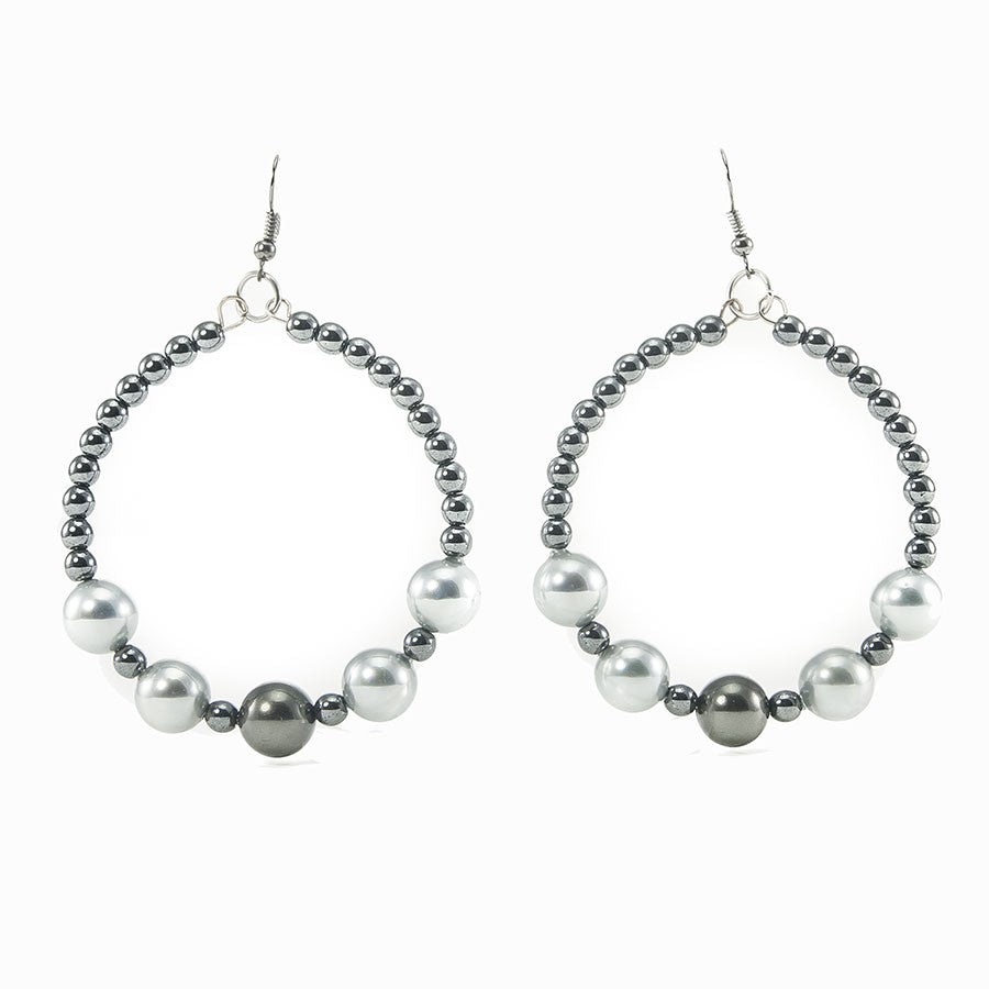 Orecchini HERMIONE Le Ragazze .003 cerchi con perle colore grigio.