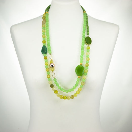 Collana SOPHIA i colori .002,  due fili di perle avventurina, agata verde, cristalli.