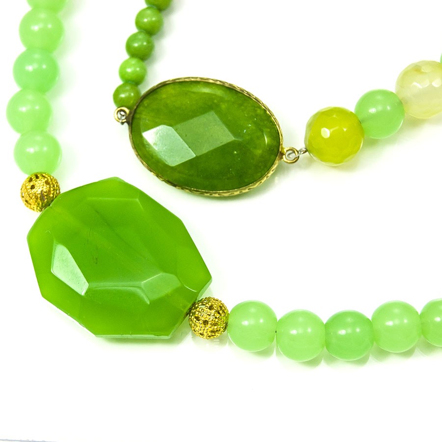 Collana SOPHIA i colori .002, due fili di perle avventurina, agata verde, cristalli.