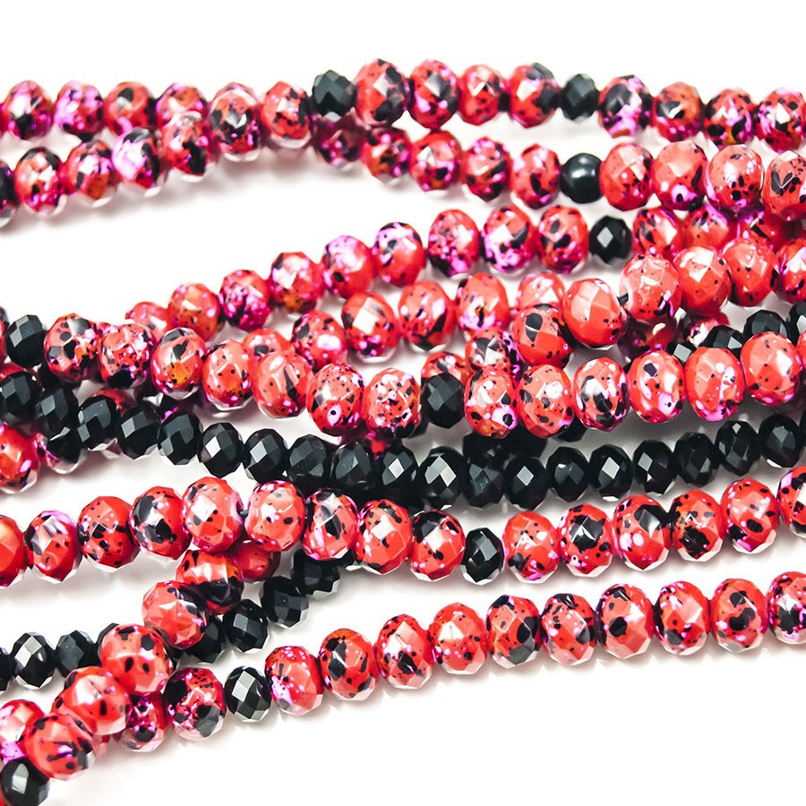 Collana I ROSSI .033 cinque fili di cristalli variegati rosso-fucsia-nero.