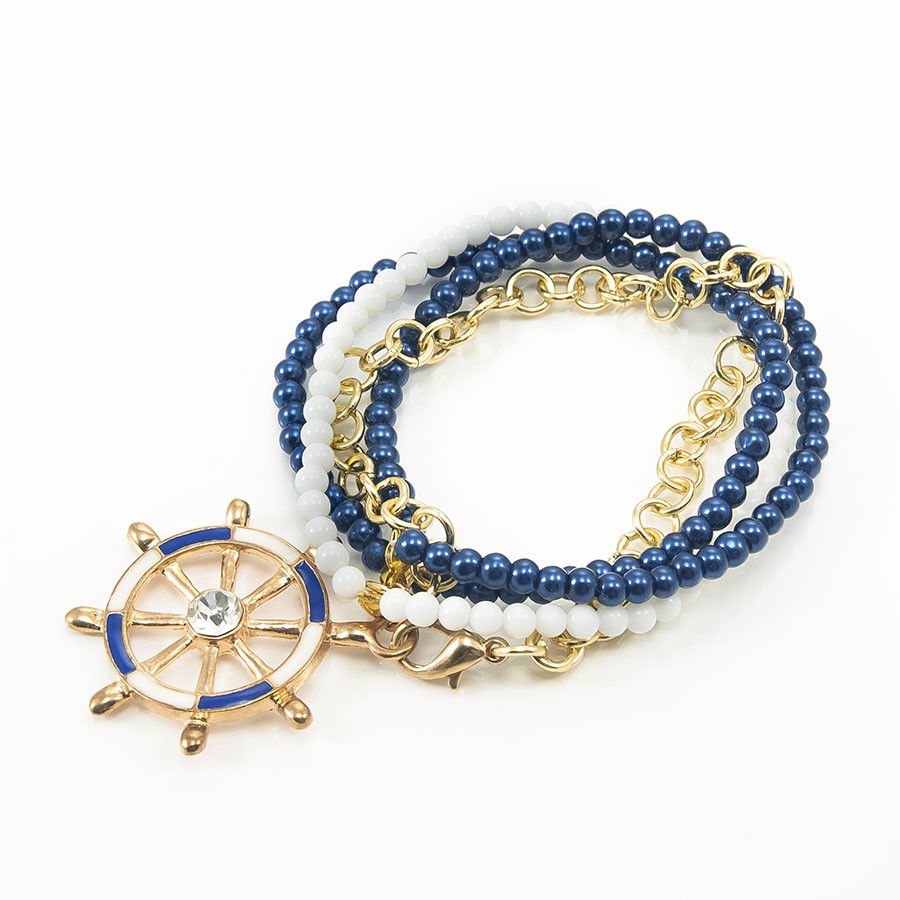 Bracciale SOPHIA .008, perline bianche blu con catenella.