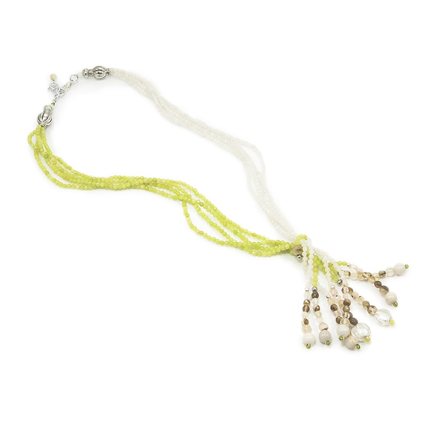 Collana LE PIETRE .038, otto fili perline di agata, ciondolo con murrine e pietre.