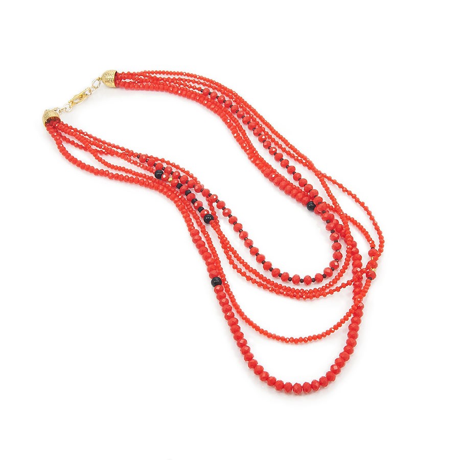 Collana I ROSSI .018 più fili di cristalli arancio e metallo dorato.