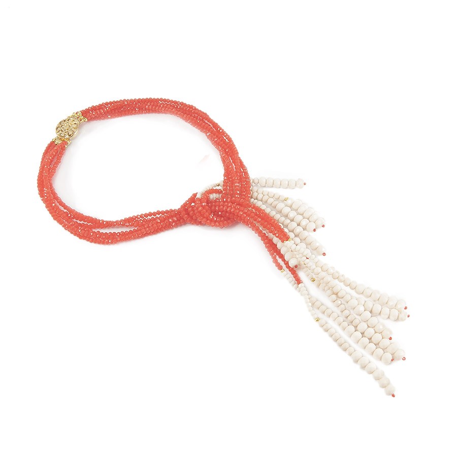 Collana I ROSSI .016, cristalli, ciondolo a nodo e terminali gradazioni diversa misura e colore.