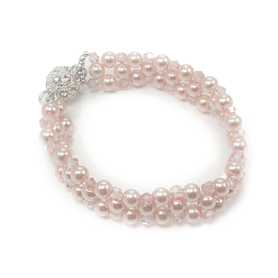 Bracciale LE PERLE .027 fascia intreccio perline rosa e cristalli.