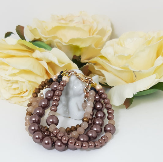 Bracciale LE PIETRE .021 fascia perle sintetiche brown, cristalli quarzi.