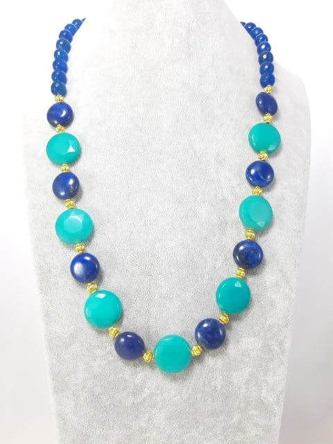 Collana LE PIETRE .058 filo di amazzonite, lapislazzulo, quarzo e metallo dorato