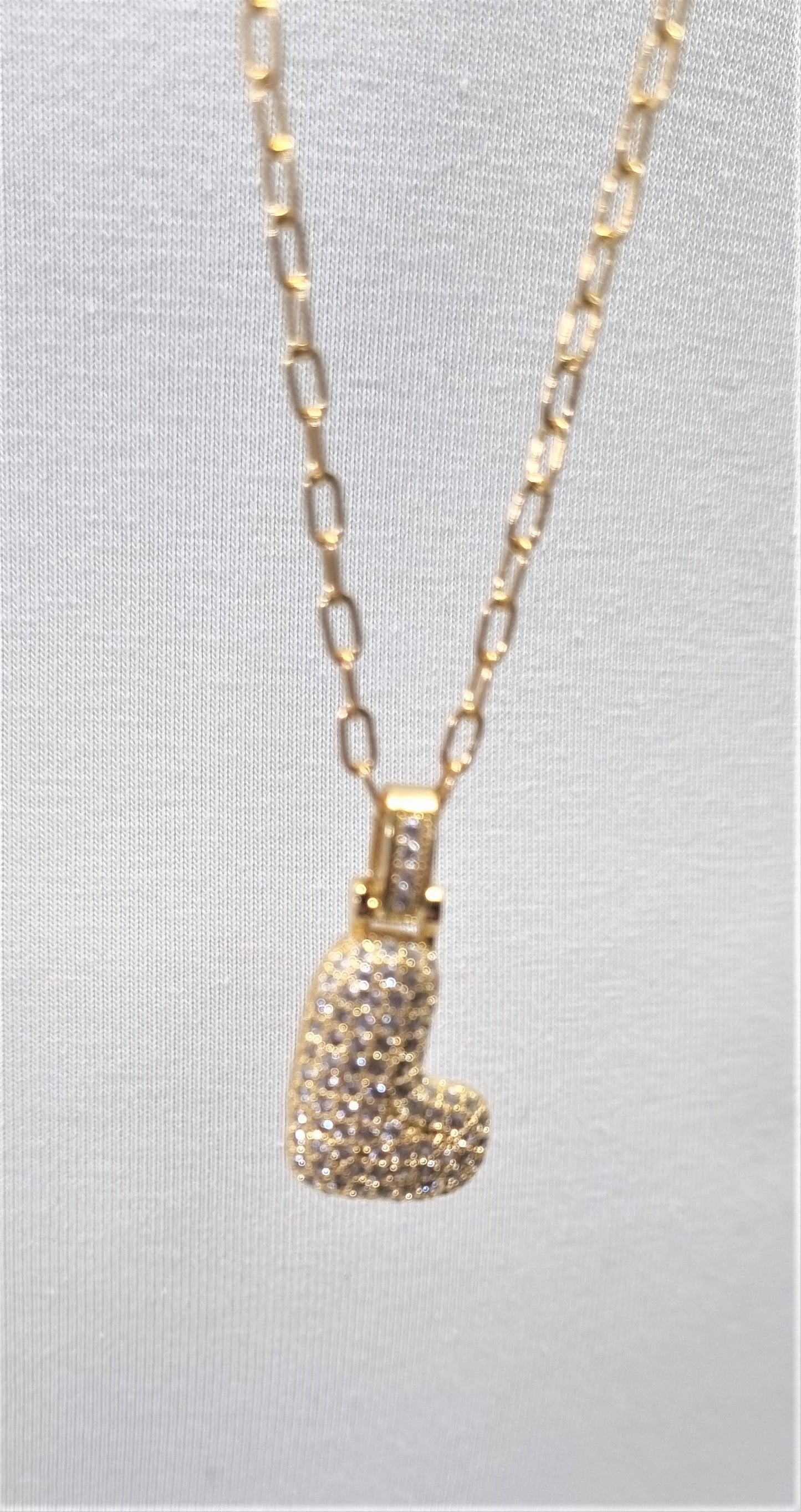 Collana GRACE i metalli .031 lunga maglie metallo dorato ciondolo dorato e strass lettera L