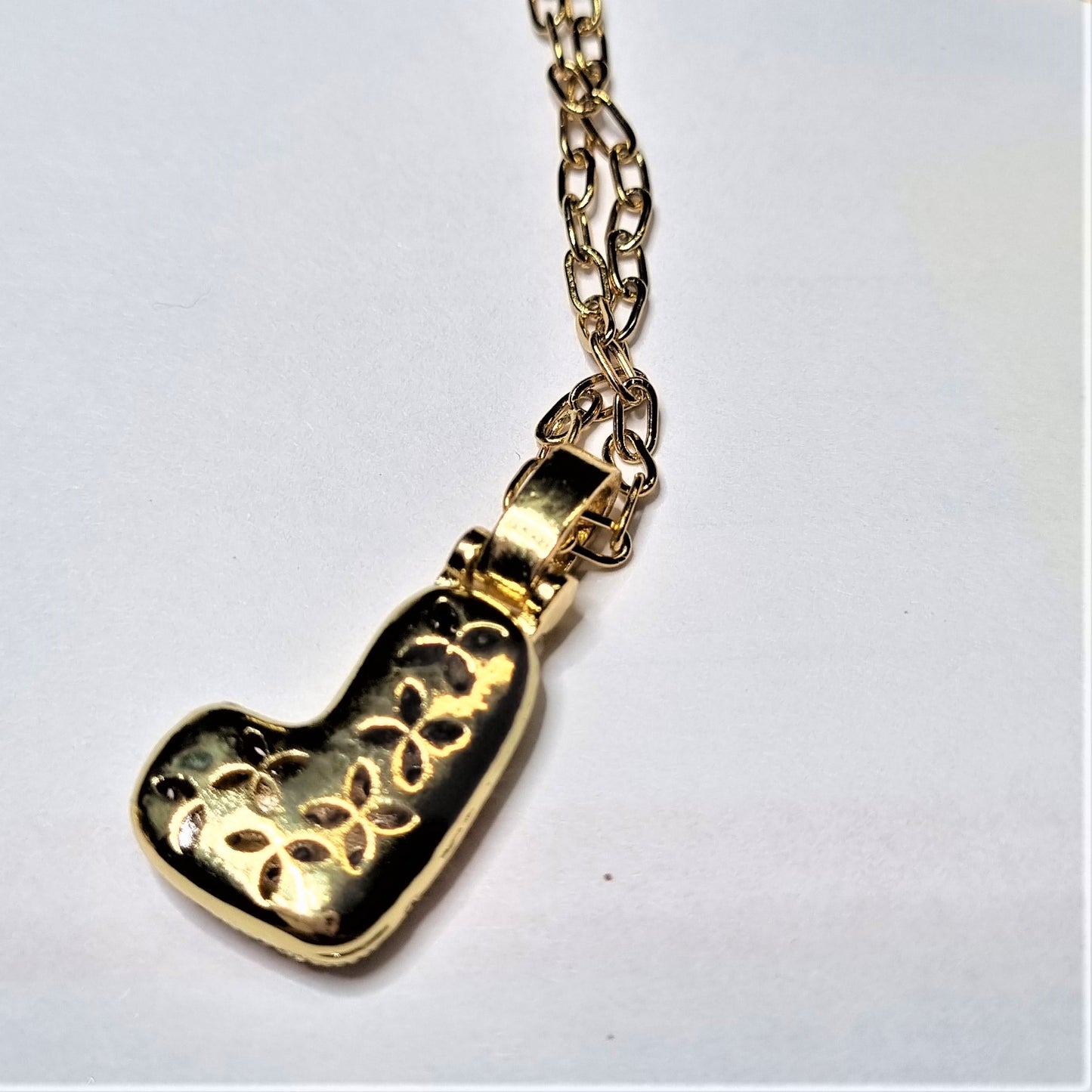 Collana GRACE i metalli .031 lunga maglie metallo dorato ciondolo dorato e strass lettera L