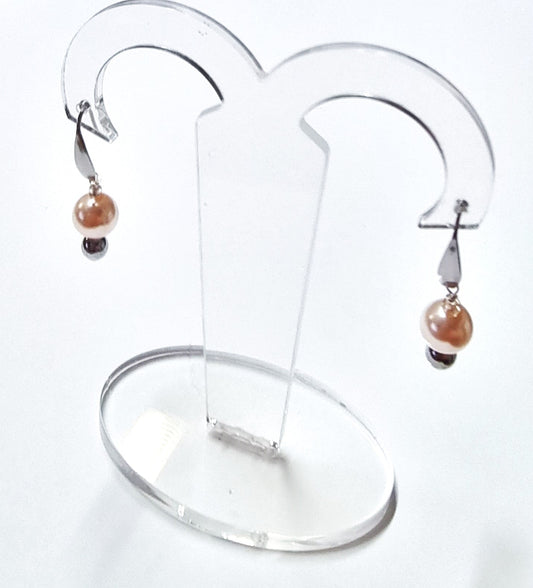 Orecchini LE PERLE .047 perline grigio lucido ematite, montate a spirale con perle cristallo