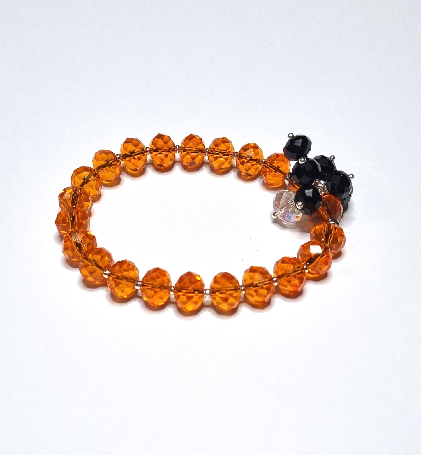 Bracciale I CRISTALLI .099 braccialino elastico arancio ciondolini cristalli neri  e trasparente