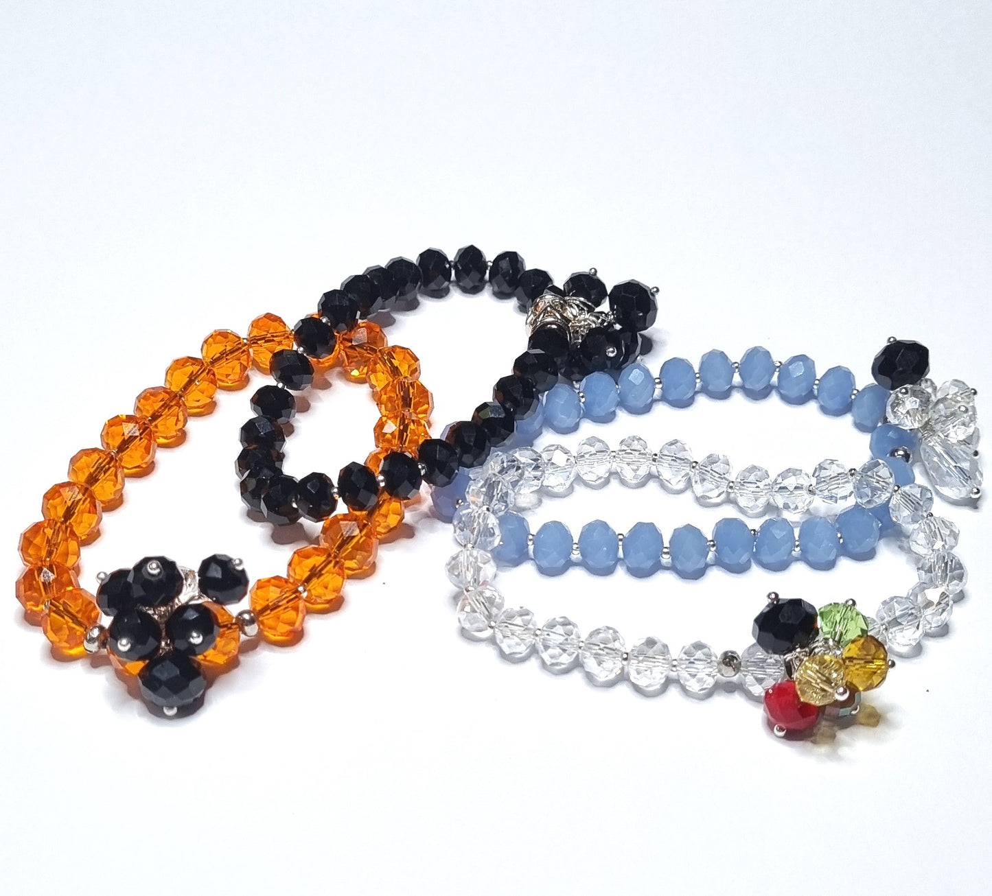 Bracciale I CRISTALLI .101 braccialino elastico cristalli lavanda ciondolini cristalli  trasparenti e nero