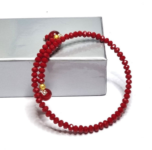 Bracciale I CRISTALLI .104 rigido un giro perline cristallo rosso scuro .