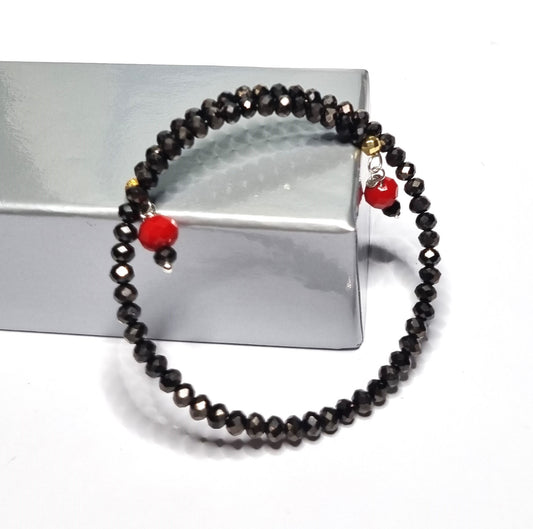 Bracciale I CRISTALLI .103 rigido un giro perline cristallo bronzo,