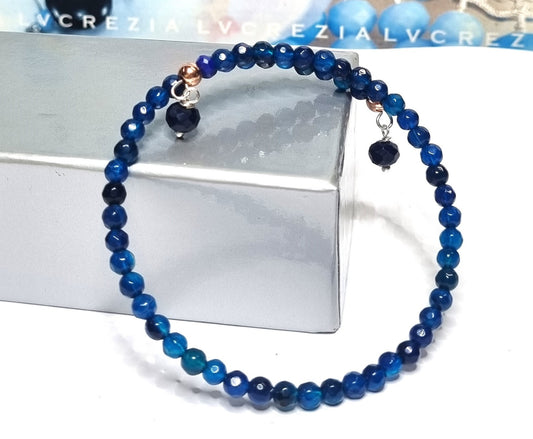 Bracciale LE PIETRE .045  rigido un giro perline piccole pietre blu,