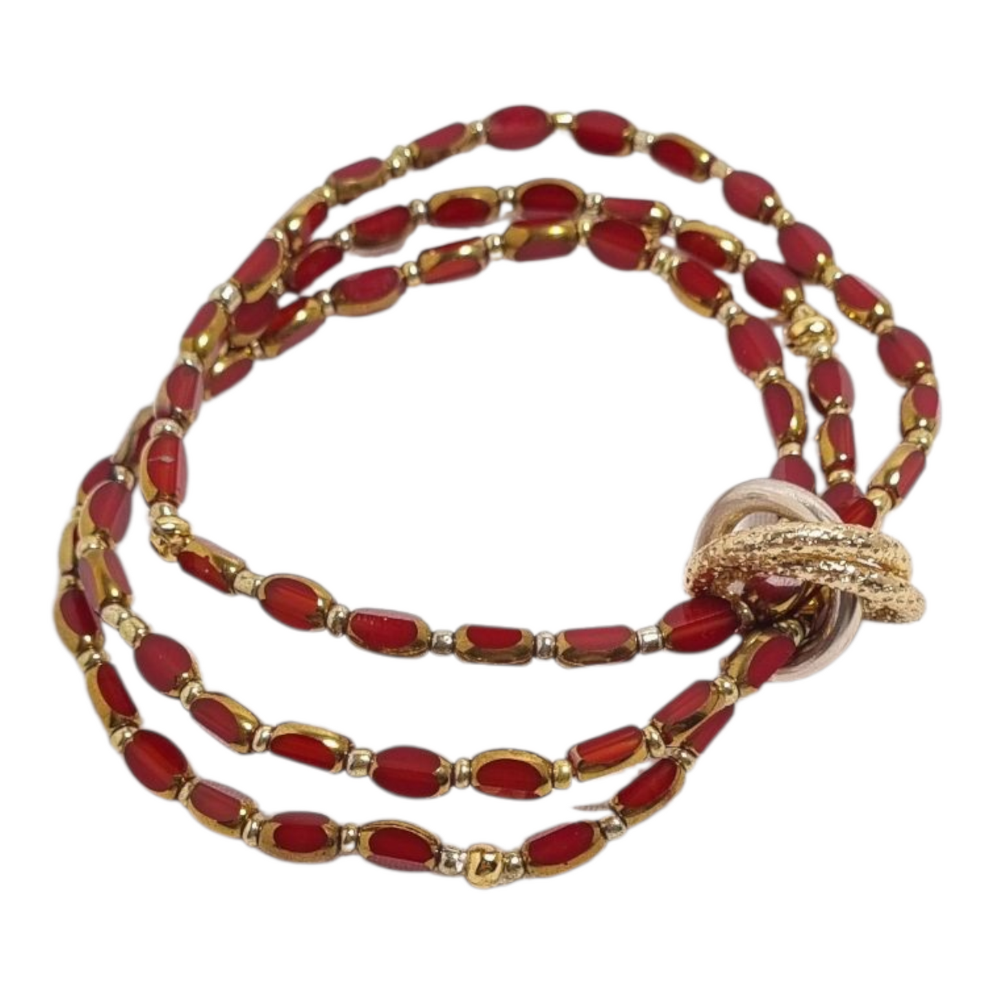 Bracciale I CRISTALLI .122 tre fili elastici di cristalli rosso e dorato