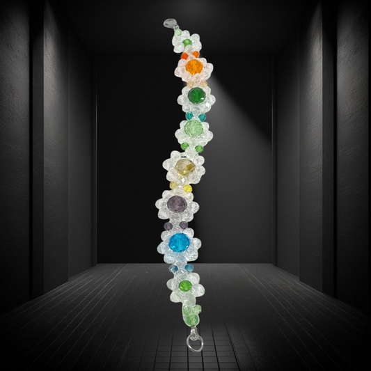 Bracciale I CRISTALLI .116 Fiori di perline trasparenti cuore colorato