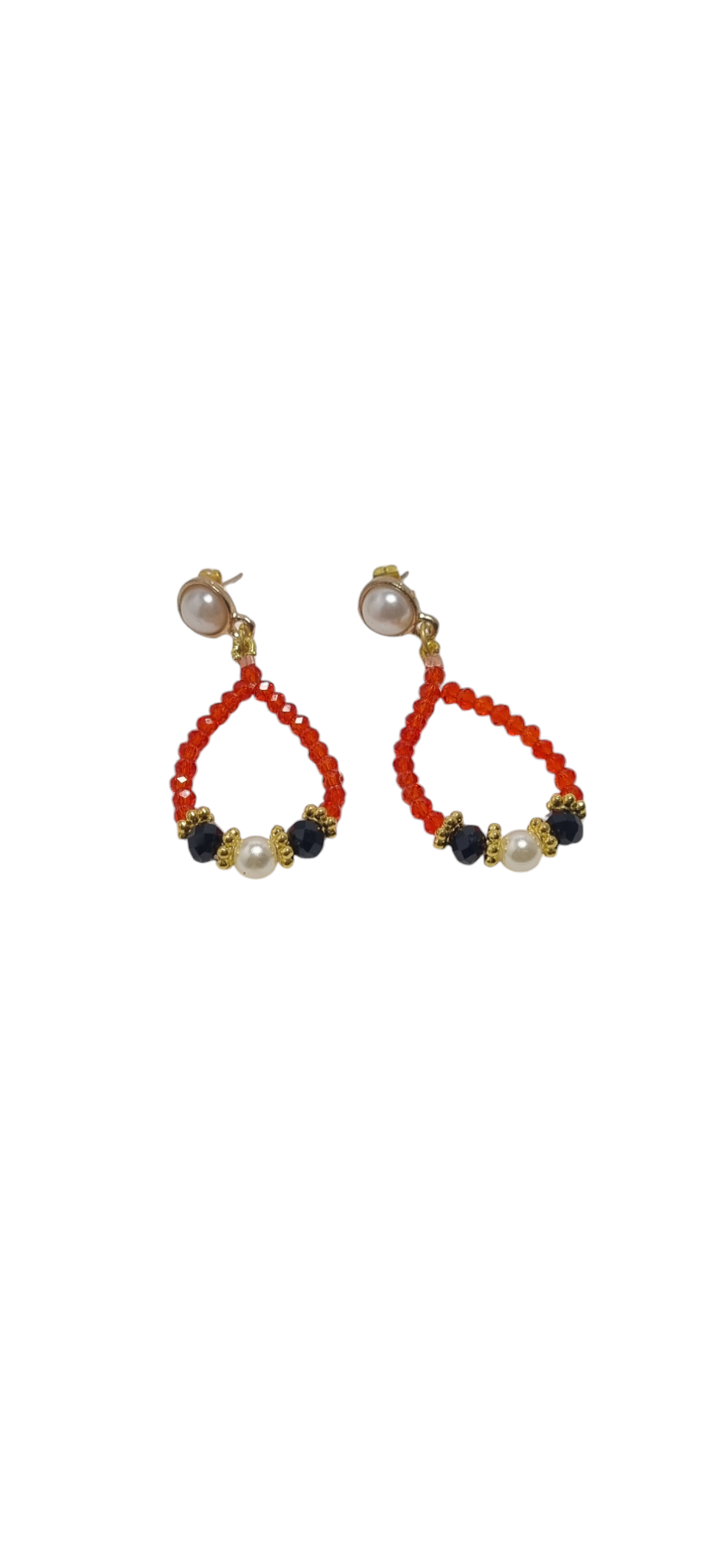 Orecchini  I ROSSI .022 spirale cristalli rosso/arancio, perle, cristalli.