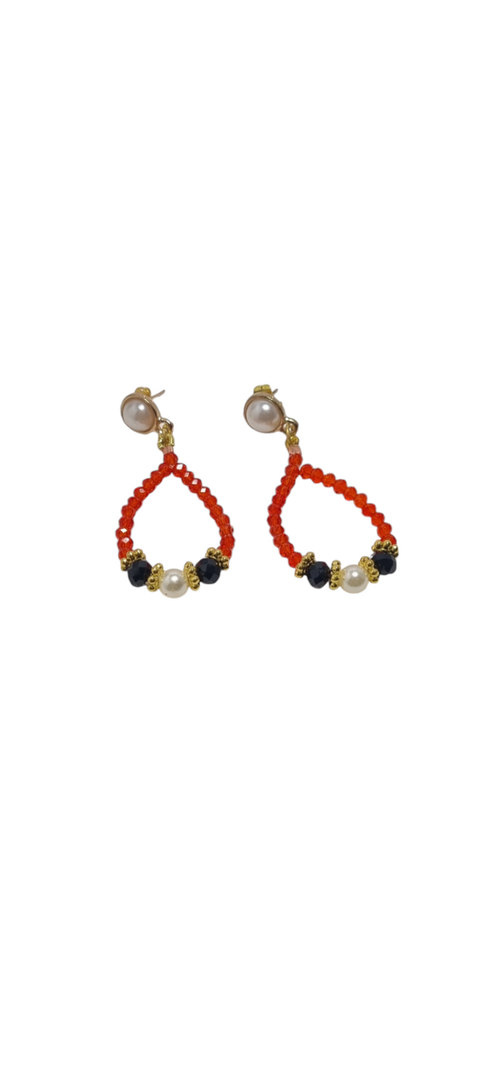 Orecchini  I ROSSI .022 spirale cristalli rosso/arancio, perle, cristalli.